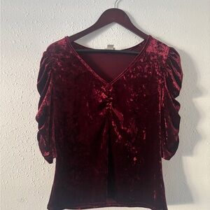Woman’s vintage crushed velvet burgundy top